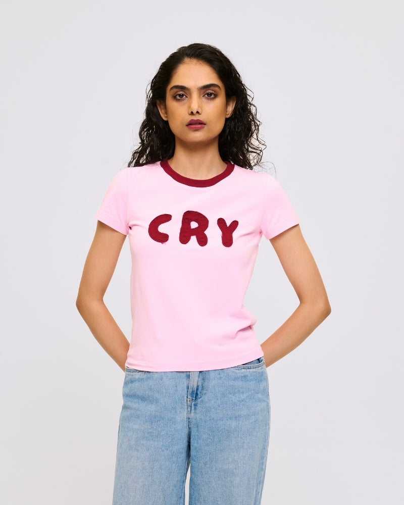 Cry Women Fitted Tee Pink