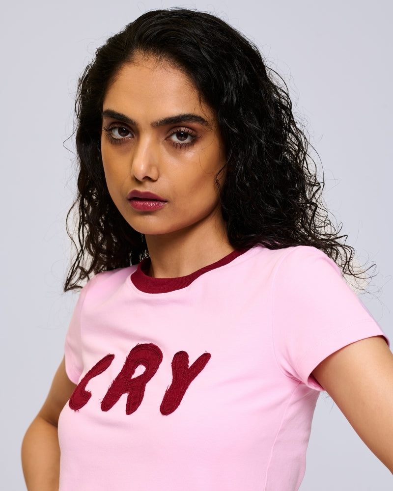 Cry Women Fitted Tee Pink