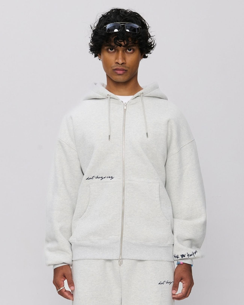 Hot Boys Cry Zip Hoodie Grey