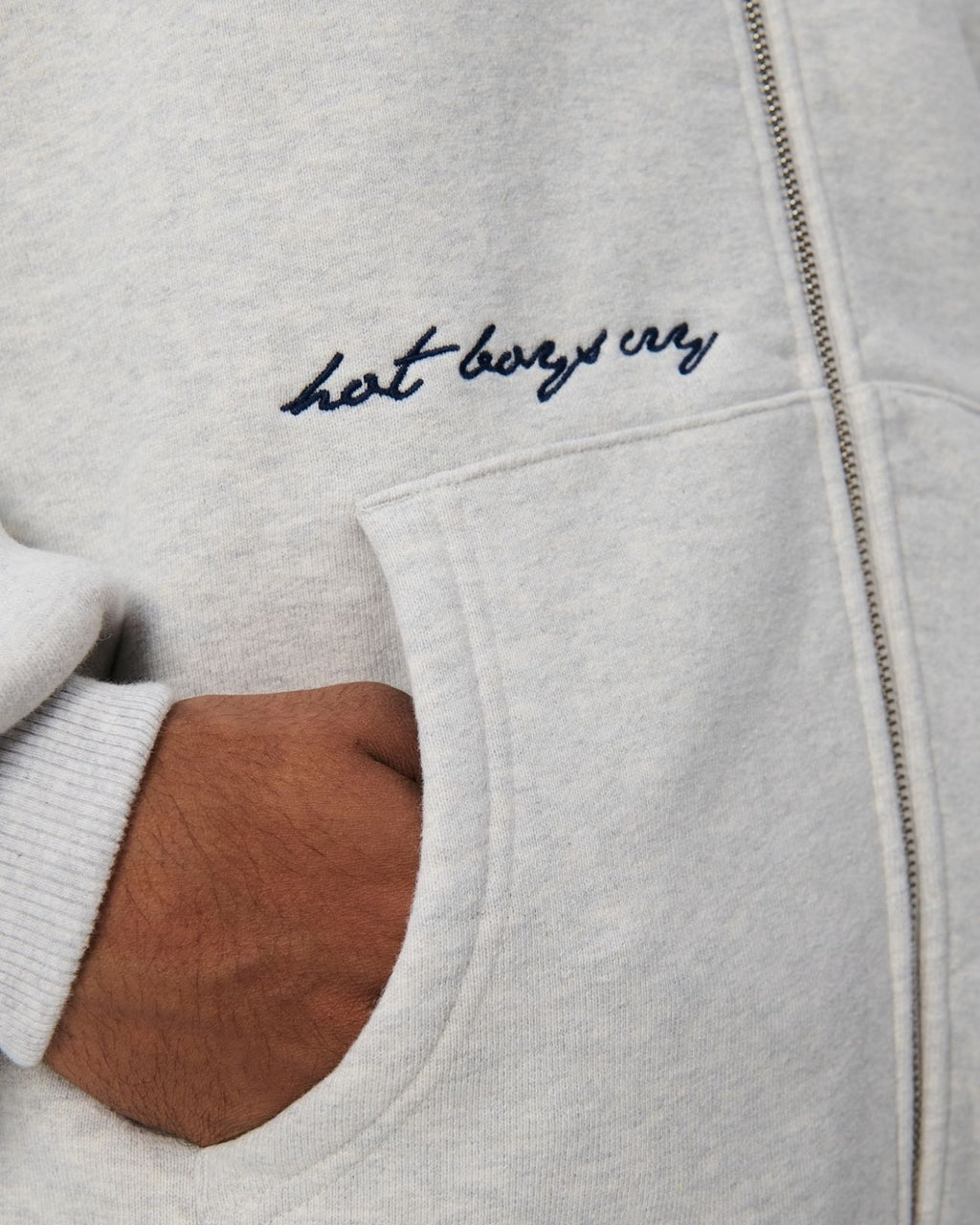 Hot Boys Cry Zip Hoodie Grey