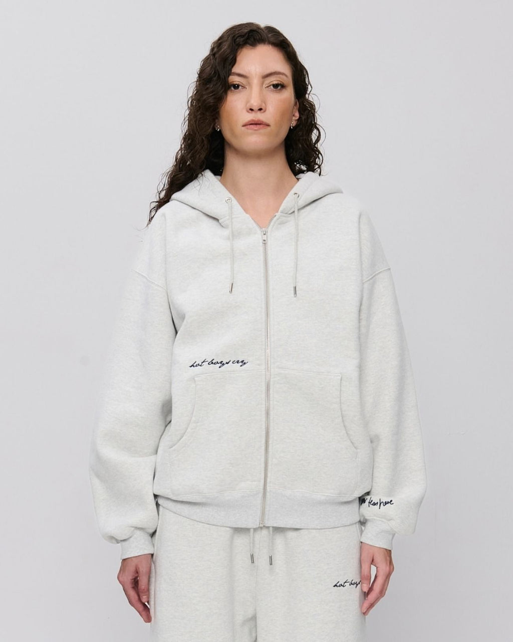 Hot Boys Cry Zip Hoodie Grey