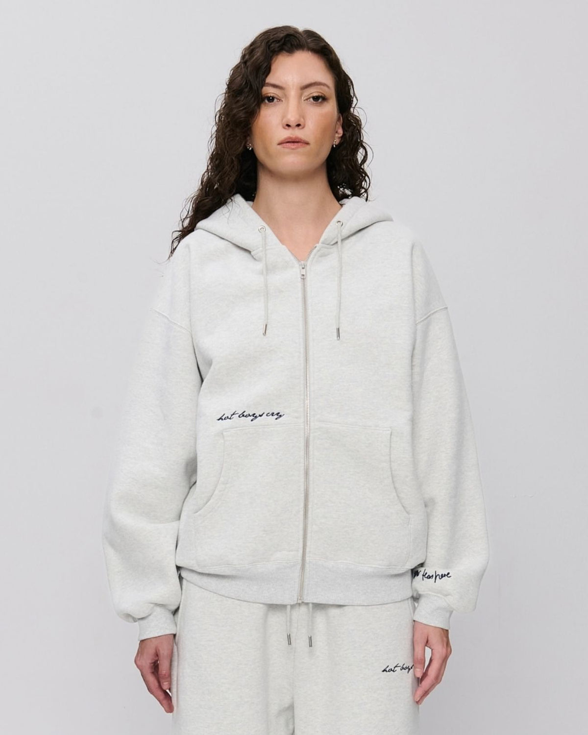 Hot Boys Cry Zip Hoodie Grey