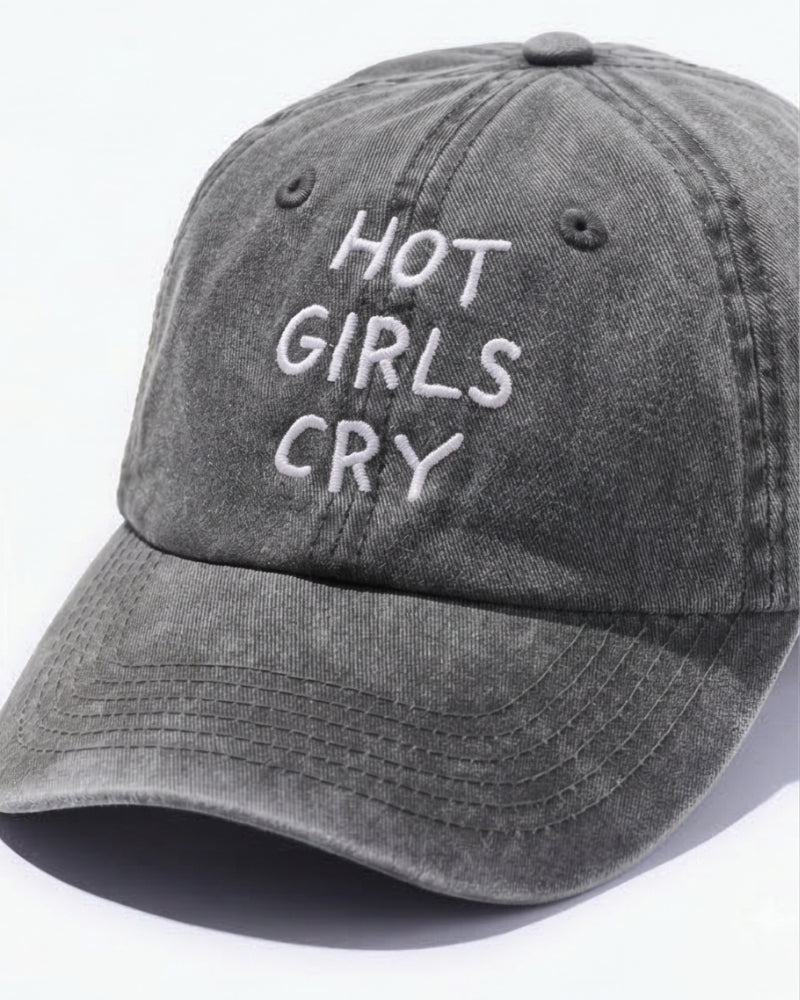 Hot Girls Cry Cap Vintage Grey