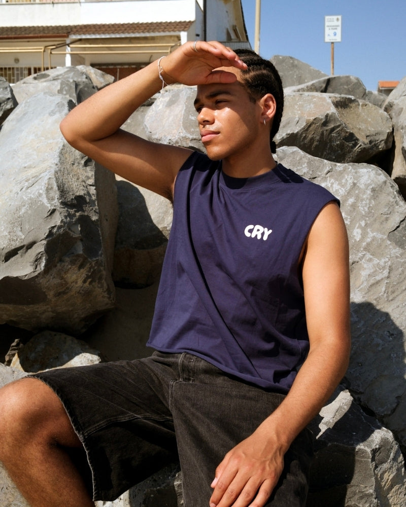 Salty Tears Club Cropped Tank Navy