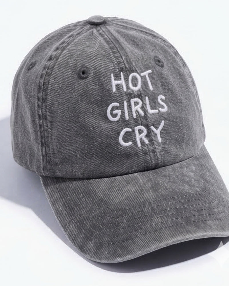 Hot Girls Cry Cap Vintage Grey
