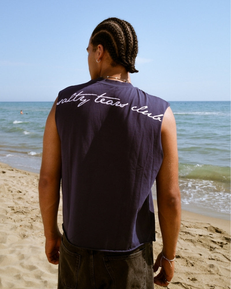 Salty Tears Club Cropped Tank Navy