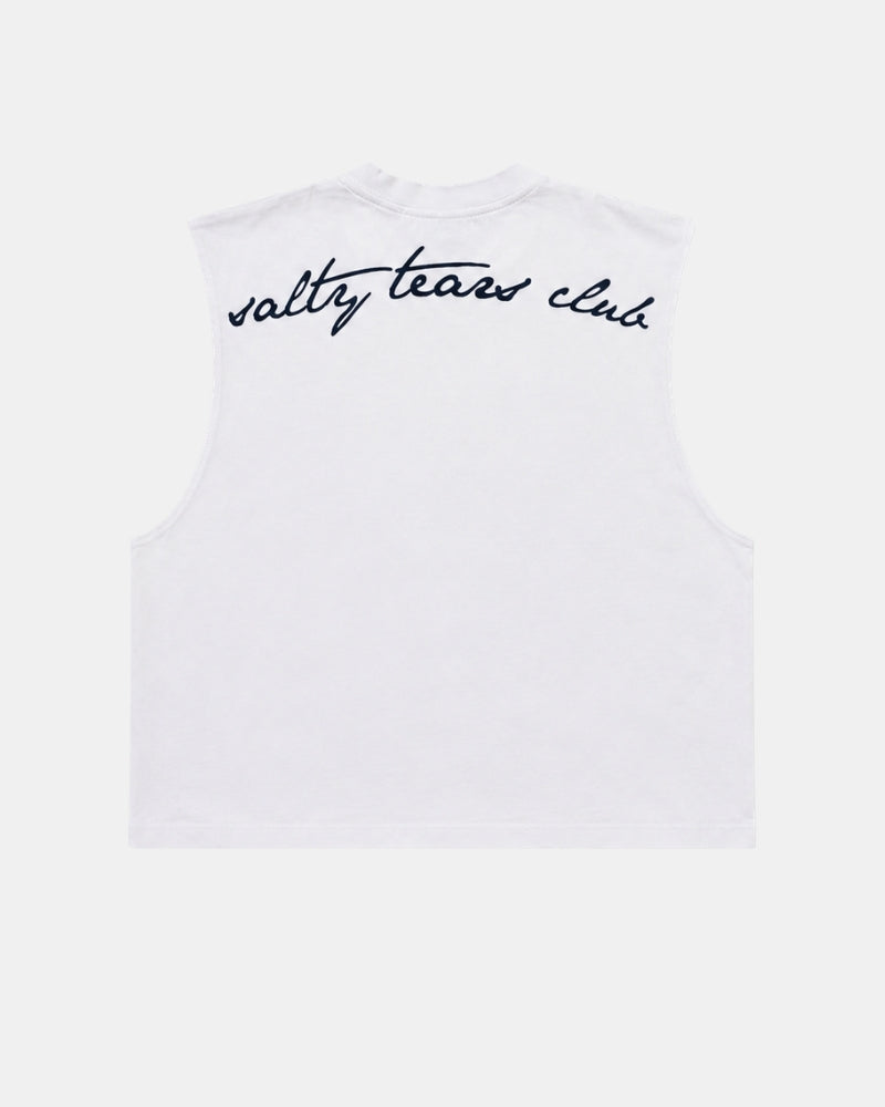 Salty Tears Club Cropped Tank White