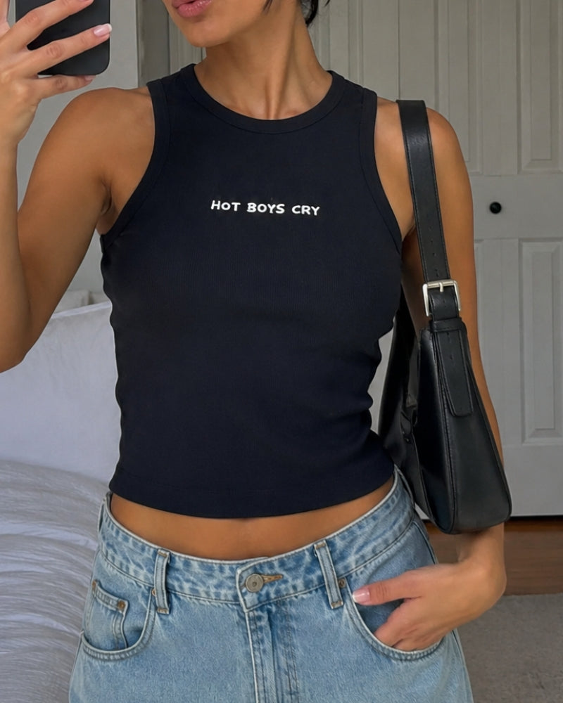 Hot Boys Cry Crop Top Dark Navy