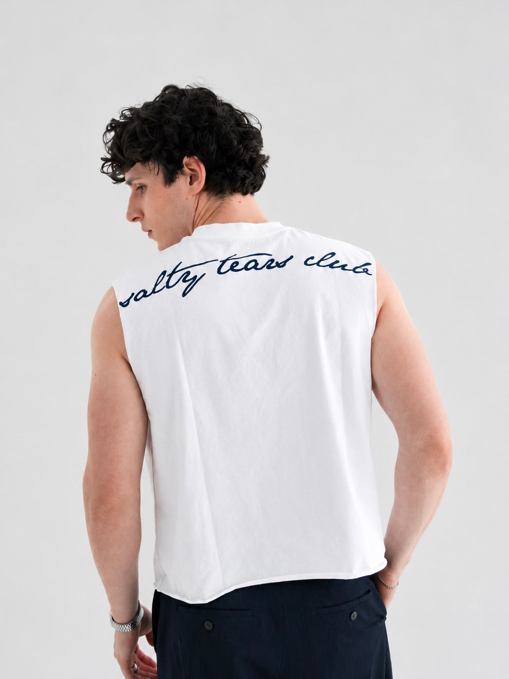 Salty Tears Club Cropped Tank White