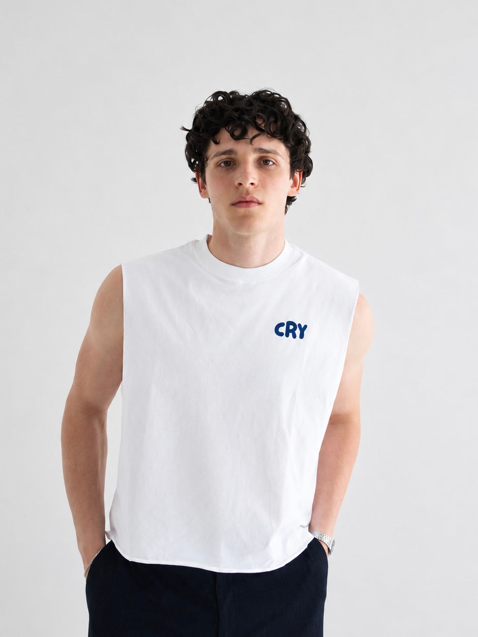 Salty Tears Club Cropped Tank White