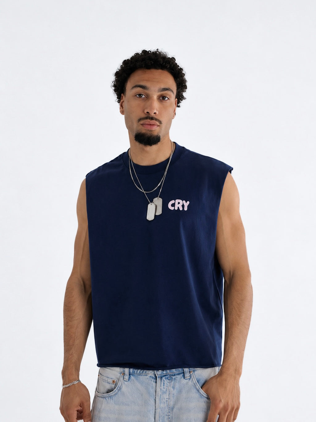 Salty Tears Club Cropped Tank Navy