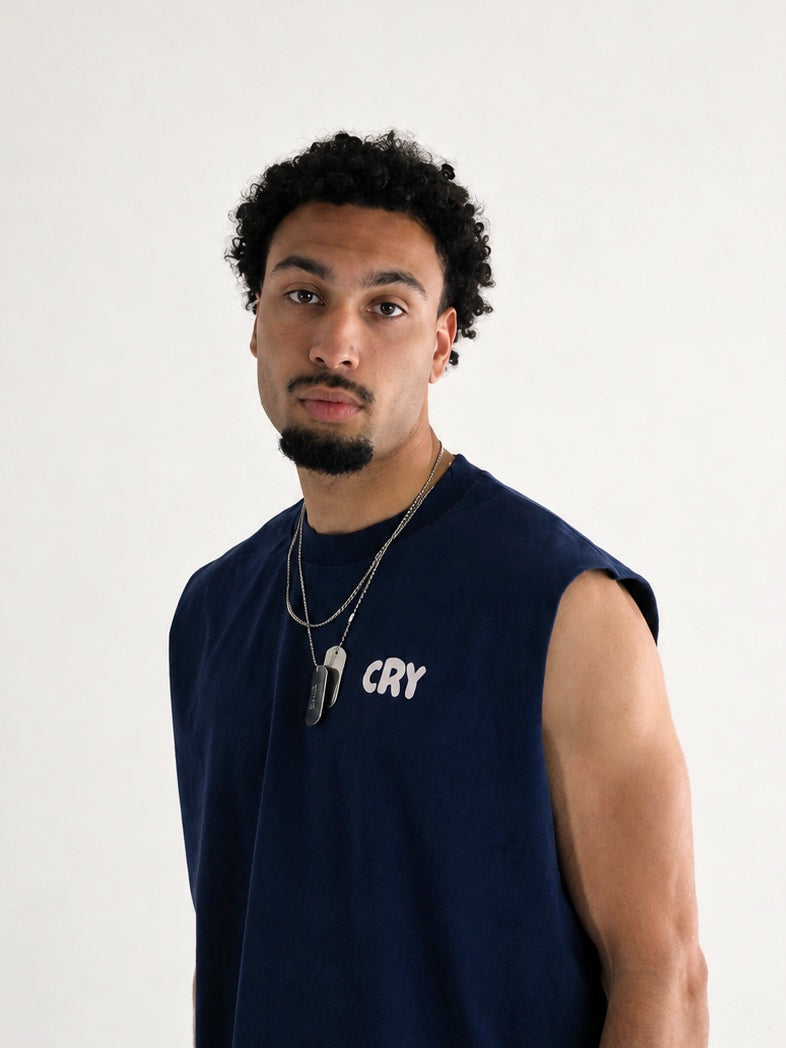 Salty Tears Club Cropped Tank Navy
