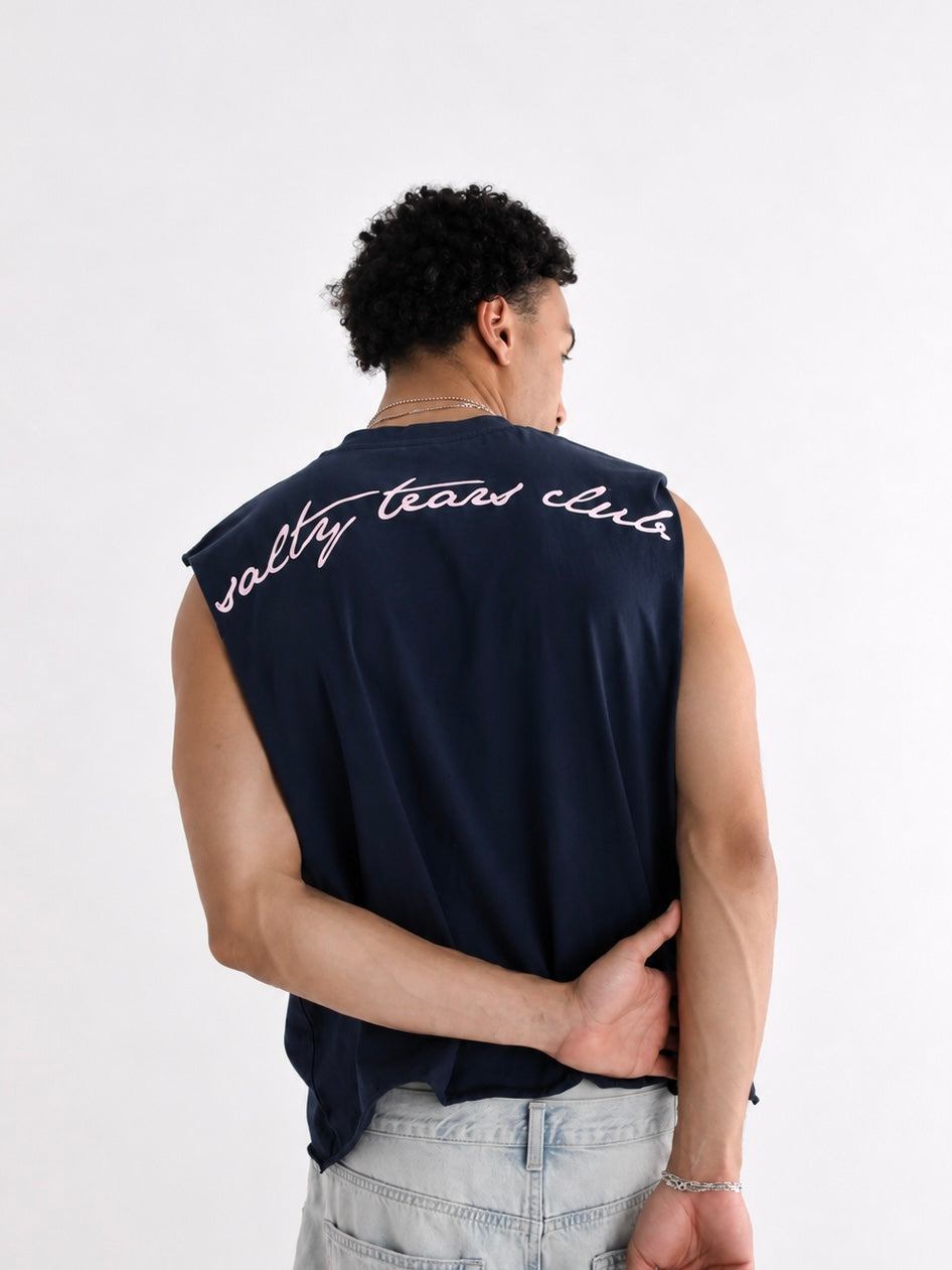 Salty Tears Club Cropped Tank Navy