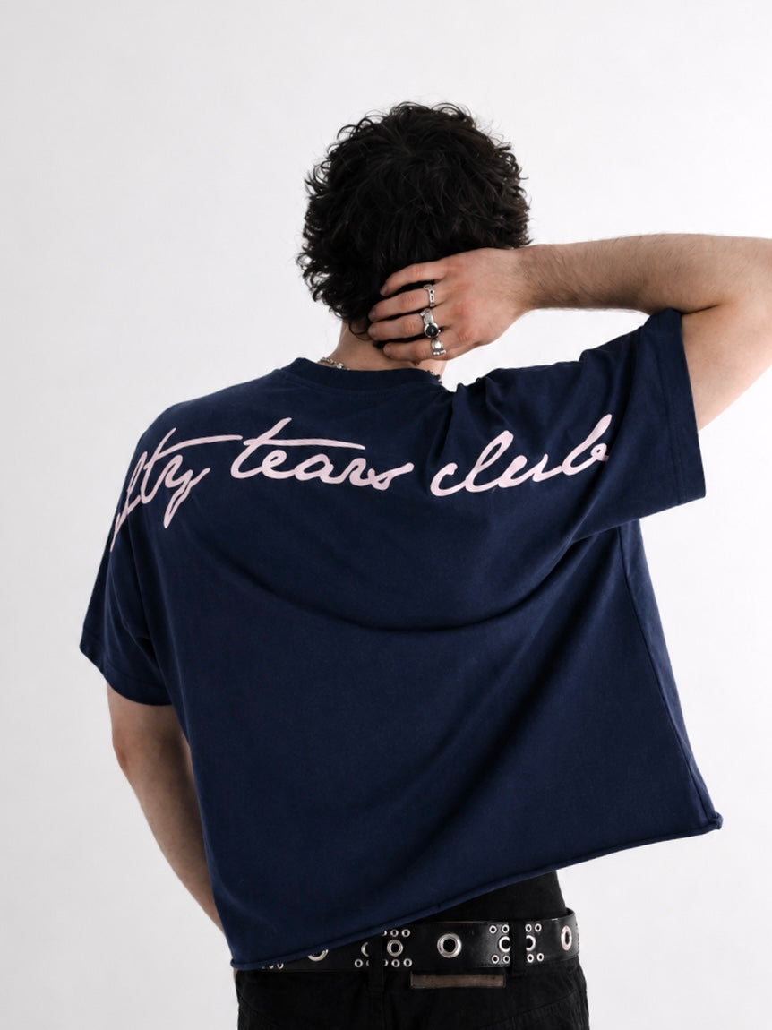 Salty Tears Club Cropped Tee Navy