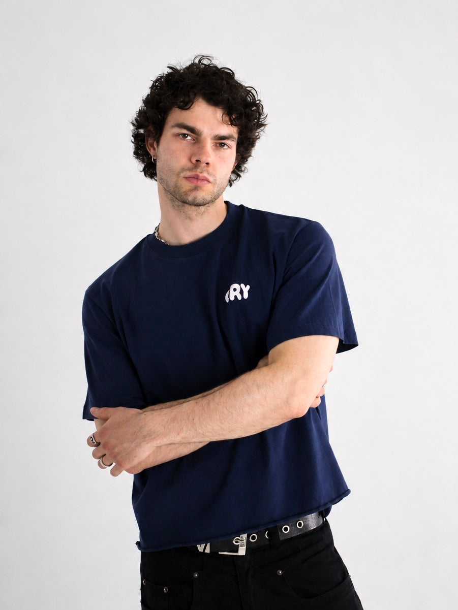 Salty Tears Club Cropped Tee Navy
