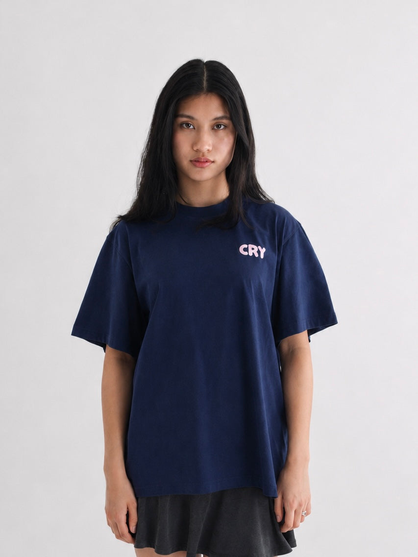 Salty Tears Club Cropped Tee Navy